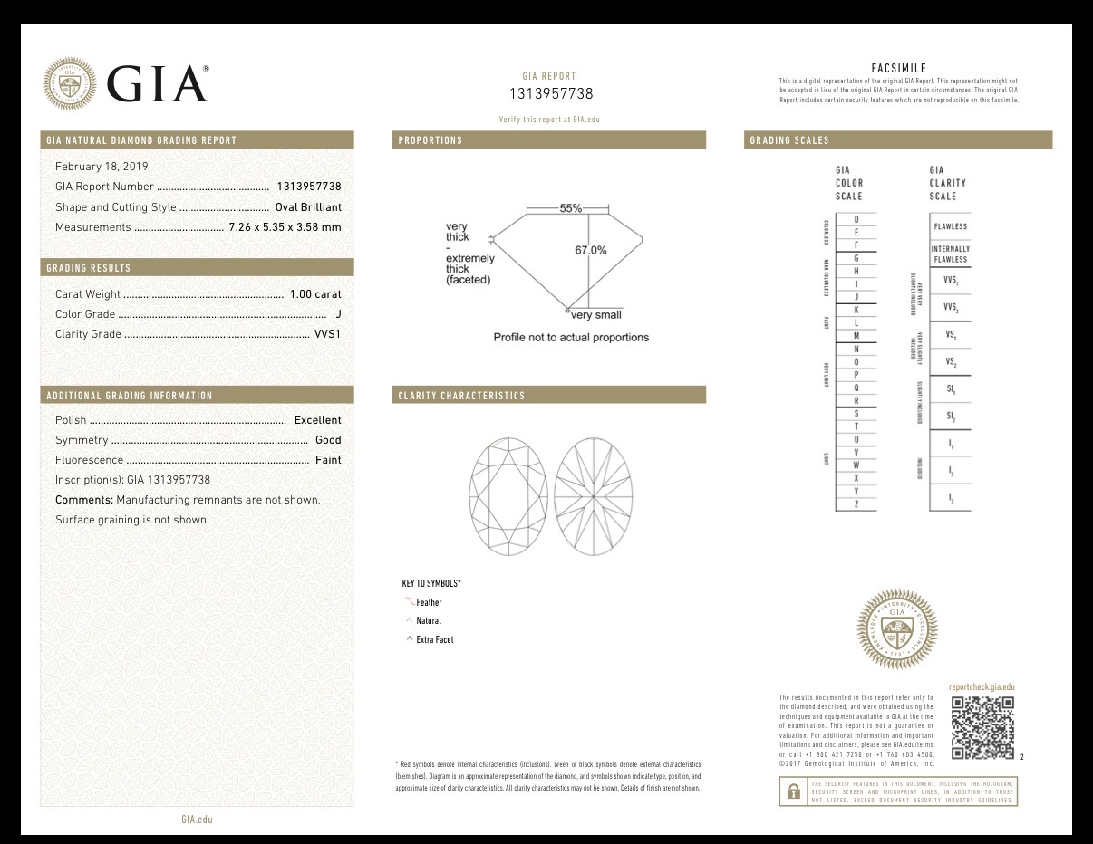 1.00ct. Natural Oval Brilliant – J – VVS1 – GIA